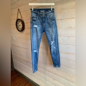 Kancan | Curvy High Rise Light-wash Distressed Skinny Jeans